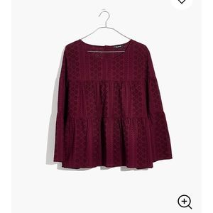 Madewell Eyelet Tiered Button-Back Top Pinot Noir